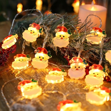 Santa Claus Battery LED String Lights &ndash; 2m Festive Warm LED Lighting for Christmas Decorations, Wreaths, Mini Trees, and Holiday Table Displays