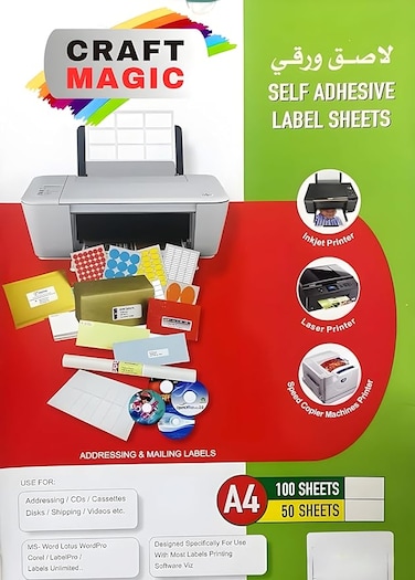 50 Pack A4 Full Sheet Sticker Paper for Inkjet &amp; Laser Printers   Self-Adhesive Label Sheets for Address, Shipping, Home, Craft &amp; Office Use
