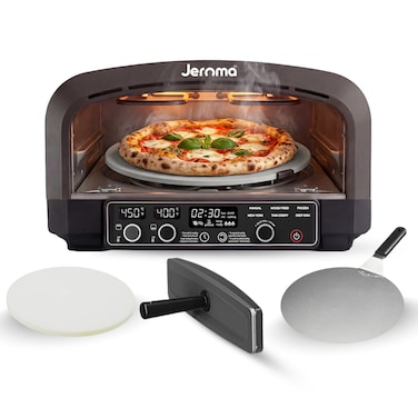 Jeroma Rotaro Electric Rotating Pizza Oven, Multi-Function Cooker and Bread Maker with 450&deg;C Heat, Rotating Stone, Stainless Steel Countertop Design for Home Kitchen