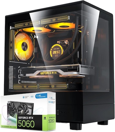 1st Wave PolarStream Gaming PC - AMD Ryzen 5-7600, 8GB RTX 5060 Graphics, 16GB DDR5 RGB RAM, 2TB SSD (1TB NVMe + 1TB SATA), WiFi, ARGB Cooling, Windows 11 Pro, High-Performance Desktop