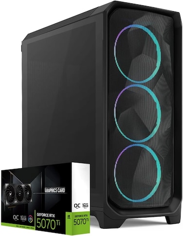 1st Wave Striker Workstation PC - Intel Core Ultra 9 285K, 16GB RTX 5070 Ti GPU, 128GB DDR5 6000MHz RAM, 1TB NVMe SSD + 1TB SATA SSD, 360mm Liquid Cooling, WiFi, RGB Case, High-Performance