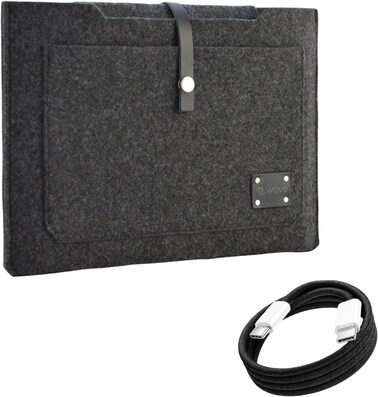 First Wave Atelier Felt Laptop Sleeve &ndash; Wool Protective Case with USB Cable, Compatible with MacBook Pro/Air, Surface, Ultrabooks &amp; Notebooks, Lightweight Minimalist Design &ndash; Urban Grey