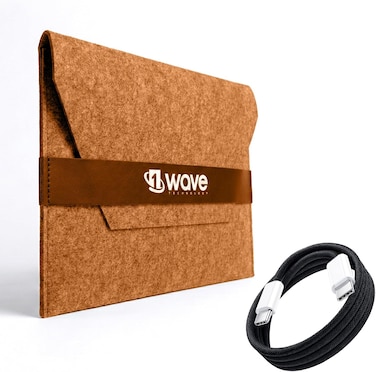 First Wave SlimGuard Felt Laptop Sleeve 15" &ndash; Slim Protective Case with Elastic Band, Compatible with MacBook &amp; SurfaceBook, Includes Free USB Cable &ndash; Caramel Brown