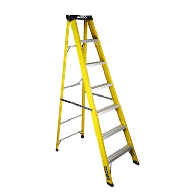 ARCO Step Ladder 6 Steps Fiber Ladder Anti Slip Steps Non-Slip Rubber Edge Guards 150 KG Loading Capacity EN131 Approved