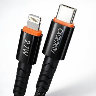 CROWNYX Braided 2M USB-C to Lightning Fast Charging Cable, 27W Power Delivery Charger Cord Compatible with iPhone 14/13/12/11 Series, iPad &amp; AirPods Pro (Black)