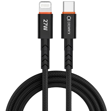 CROWNYX Braided 1M USB-C to Lightning Fast Charging Cable, 27W Power Delivery Charger Cord Compatible with iPhone 14/13/12/11 Series, iPad &amp; AirPods Pro (Black)