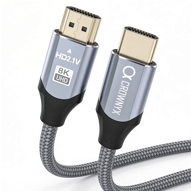 CROWNYX CROWNYX HDMI Cable 2M 8K HDMI 2.1 Ultra HD High-Speed 48Gbps 8K@60Hz, Braided Cord eARC Dynamic HDR Dolby Vision Compatible with MacBook Pro PS5 Switch TV Xbox Roku UHD TV Blu-ray Projector