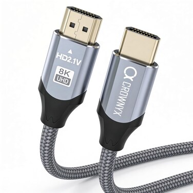 CROWNYX CROWNYX HDMI Cable 3M 8K HDMI 2.1 Ultra HD High-Speed 48Gbps 8K@60Hz Braided Cord eARC Dynamic HDR Dolby Vision Compatible with MacBook Pro PS5 Switch TV Xbox Roku UHD TV Blu-ray Projector
