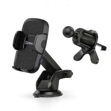 CROWNYX CCH-100 Car Phone Holder 2 in 1 Dashboard &amp; Air Vent Mount, Strong Vacuum Suction Mechanical Mobile Stand,Universal Compatible with iPhone 13-17, Samsung &amp; Android Phones