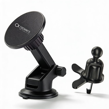 CROWNYX CAC-150 Magnetic Car Phone Holder Compatible for iPhone 13-17 &amp; Android, 2-in-1 Dashboard Air Vent Mount, Strong Magnetic Suction, Universal for Samsung Huawei OnePlus