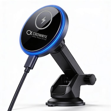 CROWNYX CROWNYX 2 in 1 Dashboard &amp; Air Vent Mount, 360&deg; Rotation Car Phone Holder (CAC-200, Magnetic Holder+ Wireless Type- c Charger)