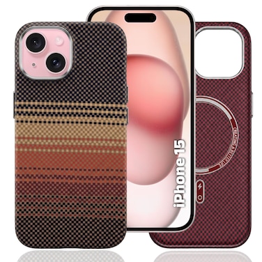 CROWNYX Magnetic Case for iPhone 15, Compatible With Wireless Charging, Ultra Slim Drop Resistant Cover, Anti-Slip, Carbon Fiber