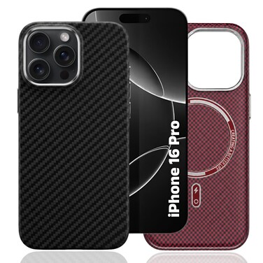 CROWNYX Magnetic Case for iPhone 16 Pro, Compatible With Wireless Charging, Ultra Slim Drop Resistant Cover, Anti-Slip, Carbon Fiber