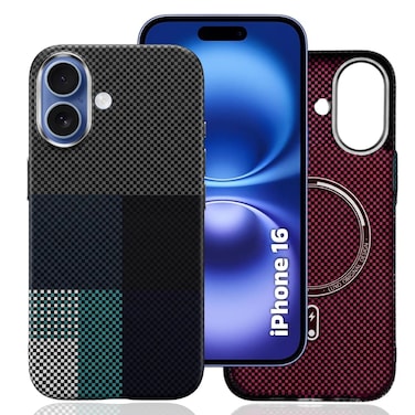 CROWNYX Magnetic Case for iPhone 16, Compatible With Wireless Charging, Ultra Slim Drop Resistant Cover, Anti-Slip, Carbon Fiber