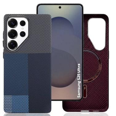 CROWNYX Magnetic Case for Samsung Galaxy S25 Ultra, Compatible With Wireless Charging, Ultra Slim Drop Resistant Cover, Anti-Slip, Carbon Fiber, Blue