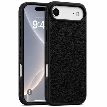 CROWNYX Premium Leather Case for iPhone 17 Air Magnetic Shockproof Cover, Anti-Scratch, Slim Protective Back with Raised Camera Protection (Black)