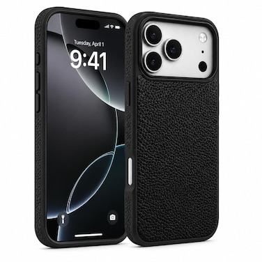 CROWNYX Premium Leather Case for iPhone 17 Pro Max Magnetic Shockproof Cover, Anti-Scratch, Slim Protective Back with Raised Camera Protection (Black)