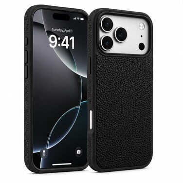 CROWNYX Premium Leather Case for iPhone 17 Pro Magnetic Shockproof Cover, Anti-Scratch, Slim Protective Back with Raised Camera Protection (Black)