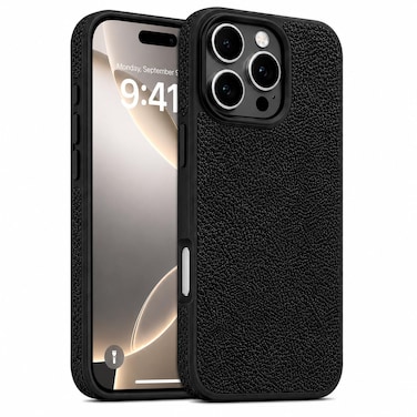 CROWNYX Premium Leather Case for iPhone 15 Pro Max Magnetic Shockproof Cover, Anti-Scratch, Slim Protective Back with Raised Camera Protection (Black)