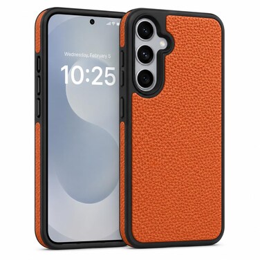 CROWNYX Premium Leather Case for Samsung Galaxy s25 Plus Magnetic Shockproof Cover, Anti-Scratch, Slim Protective Back with Raised Camera Protection (Orange)