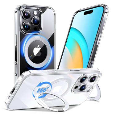 CROWNYX Clear Case for iPhone 16 Pro Cover with 360&deg; Spin Ring Stand, Compatible with Wireless Charging, Military-Grade Protection, Anti-Yellowing Transparent, Scratch-Resistant, Ultra Slim Case