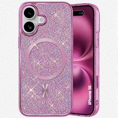 CROWNYX Luxury Glitter Case Compatible with iPhone 16, Magnetic Sparkle Rhinestone Diamond Protective Phone Cover with Camera Protection, Slim Shockproof Bling Case for Women and Girls