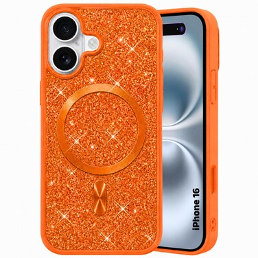 CROWNYX Luxury Glitter Case Compatible with iPhone 16, Magnetic Sparkle Rhinestone Diamond Protective Phone Cover with Camera Protection, Slim Shockproof Bling Case for Women and Girls