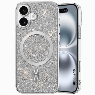 CROWNYX Luxury Glitter Case Compatible with iPhone 16, Magnetic Sparkle Rhinestone Diamond Protective Phone Cover with Camera Protection, Slim Shockproof Bling Case for Women and Girls