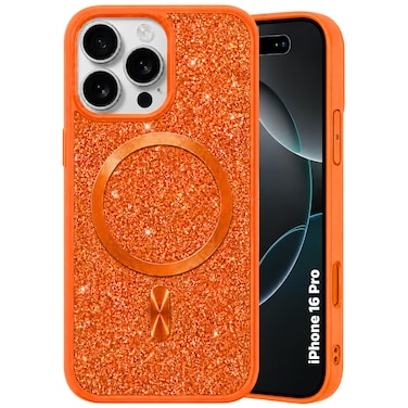 CROWNYX Luxury Glitter Case Compatible with iPhone 16 Pro, Magnetic Sparkle Rhinestone Diamond Protective Phone Cover with Camera Protection, Slim Shockproof Bling Case for Women and Girls