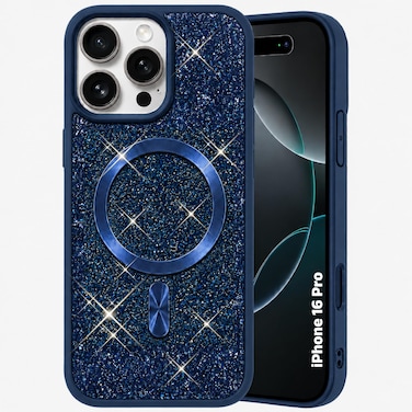 CROWNYX Luxury Glitter Case Compatible with iPhone 16 Pro, Magnetic Sparkle Rhinestone Diamond Protective Phone Cover with Camera Protection, Slim Shockproof Bling Case for Women and Girls