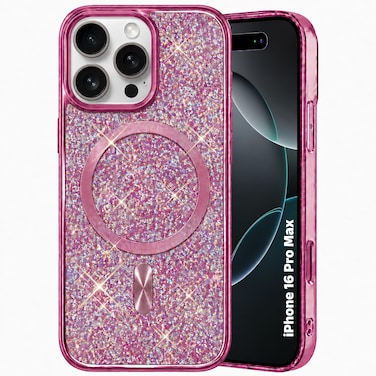 CROWNYX Luxury Glitter Case Compatible with iPhone 16 Pro Max, Magnetic Sparkle Rhinestone Diamond Protective Phone Cover with Camera Protection, Slim Shockproof Bling Case for Women and Girls