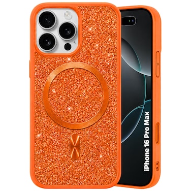 CROWNYX Luxury Glitter Case Compatible with iPhone 16 Pro Max, Magnetic Sparkle Rhinestone Diamond Protective Phone Cover with Camera Protection, Slim Shockproof Bling Case for Women and Girls