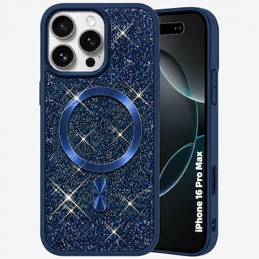 CROWNYX Luxury Glitter Case Compatible with iPhone 16 Pro Max, Magnetic Sparkle Rhinestone Diamond Protective Phone Cover with Camera Protection, Slim Shockproof Bling Case for Women and Girls