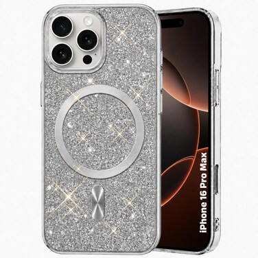 CROWNYX Luxury Glitter Case Compatible with iPhone 16 Pro Max, Magnetic Sparkle Rhinestone Diamond Protective Phone Cover with Camera Protection, Slim Shockproof Bling Case for Women and Girls
