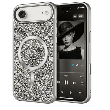 CROWNYX Luxury Glitter Case Compatible with iPhone 17 Air, Magnetic Sparkle Rhinestone Diamond Protective Phone Cover with Camera Protection, Slim Shockproof Bling Case for Women and Girls