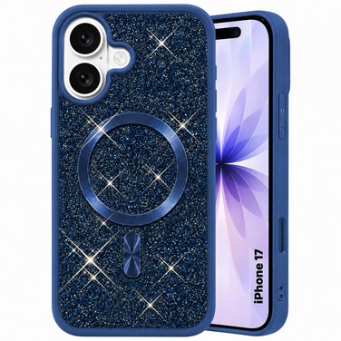 CROWNYX Luxury Glitter Case Compatible with iPhone 17, Magnetic Sparkle Rhinestone Diamond Protective Phone Cover with Camera Protection, Slim Shockproof Bling Case for Women and Girls