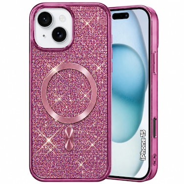 CROWNYX Luxury Glitter Case Compatible with iPhone 15, Magnetic Sparkle Rhinestone Diamond Protective Phone Cover with Camera Protection, Slim Shockproof Bling Case for Women and Girls