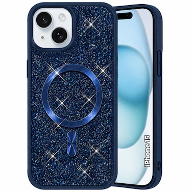 CROWNYX Luxury Glitter Case Compatible with iPhone 15, Magnetic Sparkle Rhinestone Diamond Protective Phone Cover with Camera Protection, Slim Shockproof Bling Case for Women and Girls