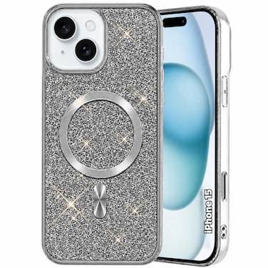 CROWNYX Luxury Glitter Case Compatible with iPhone 15, Magnetic Sparkle Rhinestone Diamond Protective Phone Cover with Camera Protection, Slim Shockproof Bling Case for Women and Girls