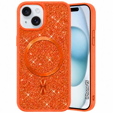 CROWNYX Luxury Glitter Case Compatible with iPhone 15, Magnetic Sparkle Rhinestone Diamond Protective Phone Cover with Camera Protection, Slim Shockproof Bling Case for Women and Girls