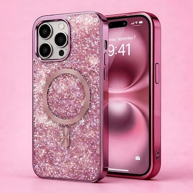 CROWNYX Luxury Glitter Case Compatible with iPhone 15 Pro Max, Magnetic Sparkle Rhinestone Diamond Protective Phone Cover with Camera Protection, Slim Shockproof Bling Case for Women and Girls