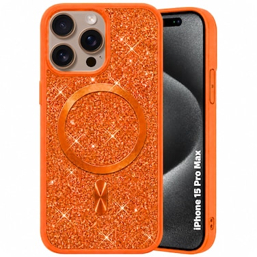 CROWNYX Luxury Glitter Case Compatible with iPhone 15 Pro Max, Magnetic Sparkle Rhinestone Diamond Protective Phone Cover with Camera Protection, Slim Shockproof Bling Case for Women and Girls