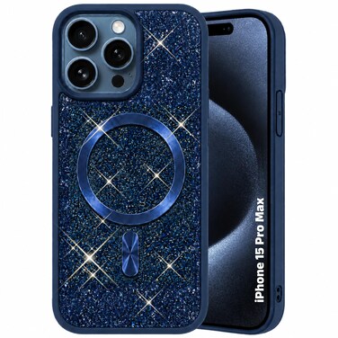 CROWNYX Luxury Glitter Case Compatible with iPhone 15 Pro Max, Magnetic Sparkle Rhinestone Diamond Protective Phone Cover with Camera Protection, Slim Shockproof Bling Case for Women and Girls
