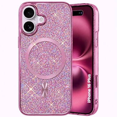 CROWNYX Luxury Glitter Case Compatible with iPhone 16 Plus, Magnetic Sparkle Rhinestone Diamond Protective Phone Cover with Camera Protection, Slim Shockproof Bling Case for Women and Girls