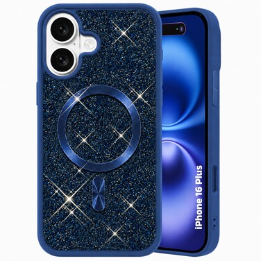 CROWNYX Luxury Glitter Case Compatible with iPhone 16 Plus, Magnetic Sparkle Rhinestone Diamond Protective Phone Cover with Camera Protection, Slim Shockproof Bling Case for Women and Girls