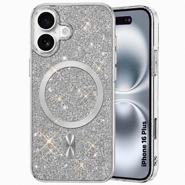 CROWNYX Luxury Glitter Case Compatible with iPhone 16 Plus, Magnetic Sparkle Rhinestone Diamond Protective Phone Cover with Camera Protection, Slim Shockproof Bling Case for Women and Girls