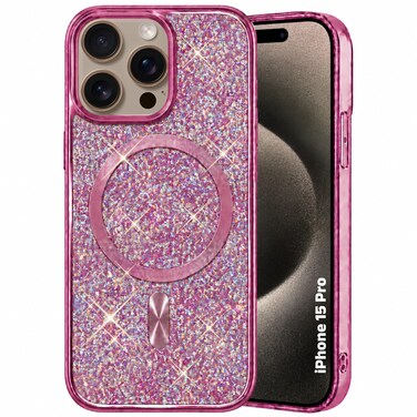 CROWNYX Luxury Glitter Case Compatible with iPhone 15 Pro, Magnetic Sparkle Rhinestone Diamond Protective Phone Cover with Camera Protection, Slim Shockproof Bling Case for Women and Girls