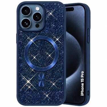 CROWNYX Luxury Glitter Case Compatible with iPhone 15 Pro, Magnetic Sparkle Rhinestone Diamond Protective Phone Cover with Camera Protection, Slim Shockproof Bling Case for Women and Girls