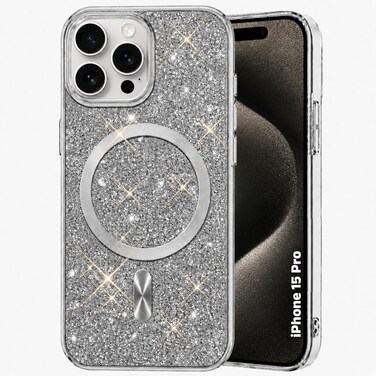CROWNYX Luxury Glitter Case Compatible with iPhone 15 Pro, Magnetic Sparkle Rhinestone Diamond Protective Phone Cover with Camera Protection, Slim Shockproof Bling Case for Women and Girls