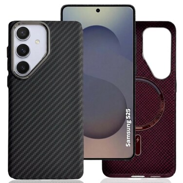 CROWNYX Magnetic Case for Samsung Galaxy S25, Compatible With Wireless Charging, Ultra Slim Drop Resistant Cover, Anti-Slip, Carbon Fiber, Black